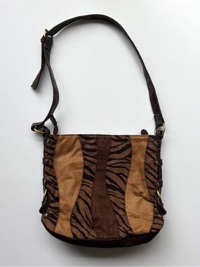 Y2K Zebra Print Shoulder Bag • Brown Patchwork Hobo